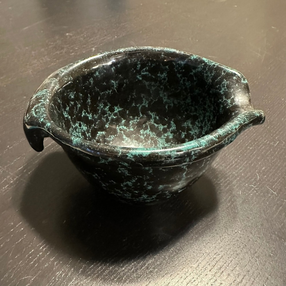 Vintage Bennington Potters Mirror Brown Teal Spongeware Drip Glaze Batter Bowl